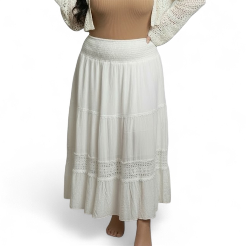 CITY CHIC X STARLING REINE | Ivory Tiered Lace Maxi Skirt Size L (20)